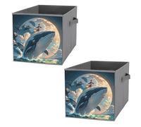 FHESDCW Illustration d'une baleine - Lot de 2 boîtes de rangement pliables avec poignées, cubes de rangement Oxford durables, pour la maison, l'étagère, le bureau, les voyages