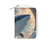 FHESDCW Illustration d'une baleine porte-cartes pour homme et femme, porte-cartes de crédit en cuir avec 20 emplacements pour cartes, petit sac à main avec fermeture éclair