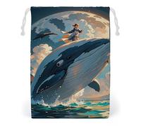 FHESDCW Illustration d'une baleine sac à cordon en toile, pochettes à bijoux de voyage réutilisables, sacs de rangement lavables pour cadeaux, bonbons, cosmétiques, 12 x 18 cm