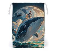 FHESDCW Illustration d'une baleine sac à cordon en toile, pochettes à bijoux de voyage réutilisables, sacs de rangement lavables pour cadeaux, bonbons, cosmétiques 20 x 25 cm
