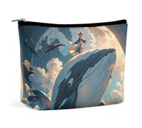 FHESDCW Illustration d'une trousse de maquillage baleine pour femme en cuir synthétique étanche avec fermeture éclair - Organisateur de maquillage de voyage portable