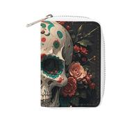 FHESDCW Incroyable Skull And Bones Sac à cartes en cuir avec fermeture éclair et 20 emplacements pour cartes de débit, style, 16 x 11,5 cm, Style :, 16x11.5cm