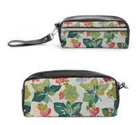 FHESDCW Ivy Leaf Trousse à crayons de grande capacité avec fermeture éclair, trousse à maquillage étanche à suspendre pour voyage, trousse à crayons en cuir vintage pour homme et femme