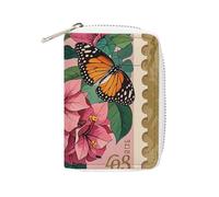 FHESDCW Jiuzhong Ge Hua et papillon - Porte-cartes en cuir avec 20 emplacements pour cartes et fermeture éclair pour homme et femme