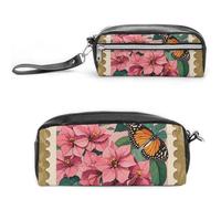 FHESDCW Jiuzhong Trousse à crayons Ge Hua et papillon de grande capacité avec fermeture éclair, sac à maquillage étanche à suspendre pour voyage, trousse à crayons en cuir vintage pour homme et femme