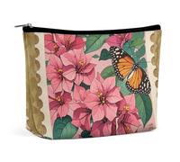 FHESDCW Jiuzhong Trousse de maquillage Ge Hua et papillon pour femme en cuir PU étanche avec fermeture éclair Organiseur de maquillage portable de voyage
