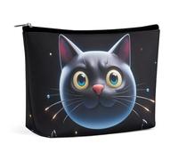 FHESDCW Jolie trousse de maquillage en forme de chat noir pour femme en cuir synthétique étanche avec fermeture éclair - Organiseur de maquillage portable de voyage