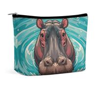 FHESDCW Jolie trousse de maquillage hippopotame pour femme en cuir synthétique étanche avec fermeture éclair - Organiseur de maquillage de voyage portable