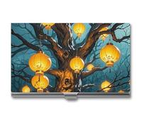 FHESDCW Lanterns Hang from The Trees - Porte-cartes de visite pour homme et femme, étui professionnel avec fermeture à boucle, étui en métal compact et portable pour employés de bureau, style, taille