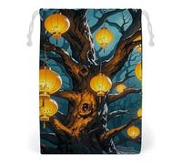 FHESDCW Lanterns Hang from The Trees Sac en toile avec cordon de serrage, réutilisables, sacs de rangement lavables pour cadeaux, bonbons, cosmétiques 12 x 18 cm