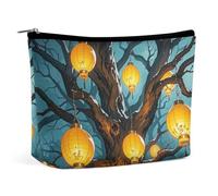FHESDCW Lanterns Hang from The Trees Trousse de maquillage pour femme en cuir PU étanche avec fermeture éclair Organiseur de maquillage portable de voyage