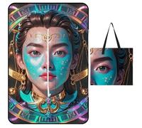 FHESDCW Libra's Couverture de pique-nique avec sac fourre-tout à fermeture éclair, imperméable, portable, tapis d'extérieur léger et pliable pour la plage, le camping, le parc, 150 x 100 cm