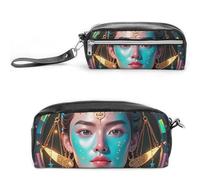 FHESDCW Libra's Trousse à crayons avec motif visage intéressant de grande capacité avec fermeture éclair, trousse à maquillage étanche à suspendre pour voyage, trousse à crayons vintage en cuir pour