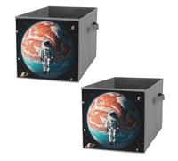 FHESDCW Lonely Astronaut Lot de 2 boîtes de rangement pliables avec poignées, cubes de rangement Oxford durables, pour la maison, l'étagère, le bureau, les voyages