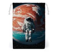 FHESDCW Lonely Astronaute Sac en toile avec cordon de serrage réutilisable pour bijoux de voyage, sacs de rangement lavables pour cadeaux, bonbons, cosmétiques 12 x 18 cm