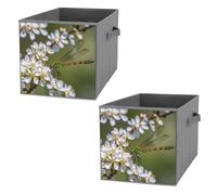 FHESDCW Lot de 2 boîtes de rangement pliables avec poignées en forme de libellules sur fleurs et branches, cubes de rangement Oxford durables, pour la maison, l'étagère, le bureau, les voyages