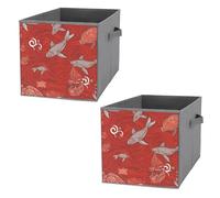FHESDCW Lot de 2 boîtes de rangement pliables en forme d'animaux marins rouges avec poignées, cubes de rangement Oxford durables, pour la maison, l'étagère, le bureau, les voyages