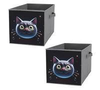 FHESDCW Lot de 2 boîtes de rangement pliables en forme de chat noir avec poignées, cubes de rangement Oxford durables, pour la maison, l'étagère, le bureau, les voyages