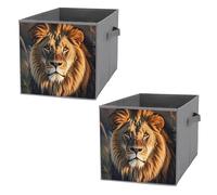 FHESDCW Lot de 2 boîtes de rangement pliables en forme de lion avec poignées, cubes de rangement Oxford durables, pour la maison, l'étagère, le bureau, les voyages
