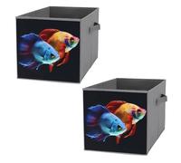 FHESDCW Lot de 2 boîtes de rangement pliables en forme de poisson coloré avec poignées, cubes de rangement Oxford durables, pour la maison, l'étagère, le bureau, les voyages