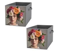 FHESDCW Lot de 2 boîtes de rangement pliables en forme de vortex floral avec poignées, cubes de rangement Oxford durables, pour la maison, l'étagère, le bureau, les voyages