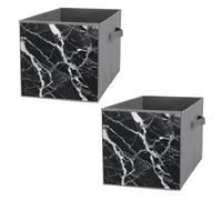FHESDCW Lot de 2 boîtes de rangement pliables en marbre noir et blanc avec poignées, cubes de rangement Oxford durables, pour la maison, l'étagère, le bureau, les voyages