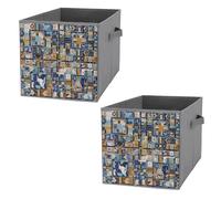 FHESDCW Lot de 2 boîtes de rangement pliables en mosaïque de marbre nostalgique avec poignées, cubes de rangement Oxford durables, pour la maison, l'étagère, le bureau, les voyages