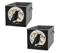 FHESDCW Lot de 2 boîtes de rangement pliables en Oxford durable avec poignées en forme de corbeau noir en pleine lune pour la maison, l'étagère, le bureau, les voyages