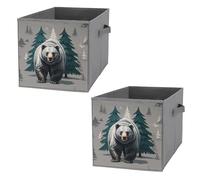 FHESDCW Lot de 2 boîtes de rangement pliables en Oxford durable avec poignées, motif silhouette d'ours gris, pour la maison, l'étagère, le bureau, les voyages
