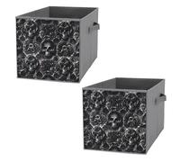 FHESDCW Lot de 2 boîtes de rangement pliables en Oxford durable avec poignées, pivoine noire, tête de mort, pour la maison, l'étagère, le bureau, les voyages