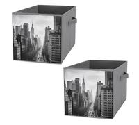 FHESDCW Lot de 2 boîtes de rangement pliables New York noires et blanches avec poignées, cubes de rangement Oxford durables, pour la maison, l'étagère, le bureau, les voyages
