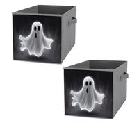 FHESDCW Lot de 2 boîtes de rangement pliables noires et fantômes d'Halloween avec poignées, cubes de rangement Oxford durables, pour la maison, l'étagère, le bureau, les voyages