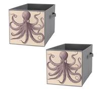FHESDCW Lot de 2 boîtes de rangement pliables vintage en forme de pieuvre avec poignées, cubes de rangement Oxford durables, pour la maison, l'étagère, le bureau, les voyages