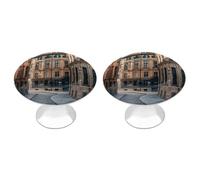 FHESDCW Lot de 2 boutons d'armoire en acier inoxydable avec vis, architecture de façade, image urbaine, installation facile, poignées d'armoire modernes pour cuisine, salle de bain, commode