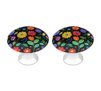 FHESDCW Lot de 2 boutons de placard en acier inoxydable avec vis, fleurs et feuilles colorées, installation facile, poignées d'armoire modernes pour cuisine, salle de bain, commode