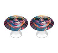 FHESDCW Lot de 2 boutons de placard en acier inoxydable avec vis, motif de visage intéressant, installation facile, poignées d'armoire modernes pour cuisine, salle de bain, commode