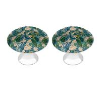 FHESDCW Lot de 2 boutons de placard en acier inoxydable avec vis, motif feuilles de fleurs vertes, installation facile, poignées d'armoire modernes pour cuisine, salle de bain, commode