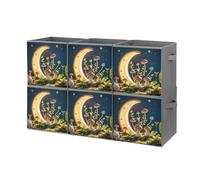 FHESDCW Lot de 6 boîtes de rangement pliables en forme de champignon, lune et étoiles avec poignées, cubes de rangement Oxford durables, pour la maison, l'étagère, le bureau, les voyages