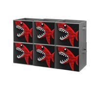 FHESDCW Lot de 6 boîtes de rangement pliables en forme de requin rouge et noir avec poignées, cubes de rangement Oxford durables, pour la maison, l'étagère, le bureau, les voyages