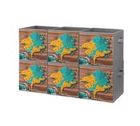 FHESDCW Lot de 6 boîtes de rangement pliables en Oxford durable avec poignées, motif carte sur fond en bois pour la maison, l'étagère, le bureau, les voyages