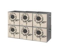 FHESDCW Lot de 6 boîtes de rangement pliables en tissu Oxford durable avec poignées, motif tournesols noirs et blancs pour la maison, l'étagère, le bureau, les voyages