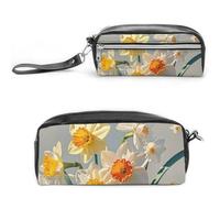 FHESDCW Narcisse - Trousse à crayons de grande capacité avec fermeture éclair, trousse à maquillage étanche à suspendre pour voyage, trousse à crayons en cuir vintage pour homme et femme