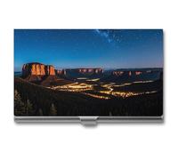 FHESDCW Night Western - Porte-cartes de visite de style western pour homme et femme, étui professionnel avec fermeture à boucle, étui en métal compact et portable pour employés de bureau, style