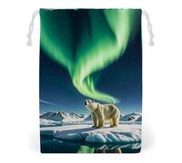 FHESDCW Northern Lights Sac en toile avec cordon de serrage Motif ours polaire Réutilisables et lavables pour cadeaux, bonbons, cosmétiques 20 x 25 cm