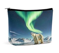 FHESDCW Northern Lights Trousse de maquillage en cuir synthétique imperméable avec fermeture éclair Motif ours polaire