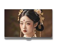 FHESDCW Oriental Beauty Porte-cartes de visite pour homme et femme, étui professionnel avec fermeture à boucle, compact et portable en métal pour employés de bureau, style, taille unique, classique