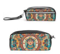 FHESDCW Patterns of Ancient Civilization Figures Trousse à crayons de grande capacité avec fermeture éclair à suspendre étanche pour voyage, trousse à crayons en cuir vintage pour homme et femme
