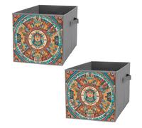 FHESDCW Patterns of Ancient Civilization Lot de 2 boîtes de rangement pliables avec poignées, cubes de rangement Oxford durables, pour la maison, l'étagère, le bureau, les voyages