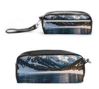 FHESDCW People Cross Lakes Trousse à crayons de grande capacité avec fermeture éclair, trousse à maquillage étanche à suspendre pour voyage, trousse à crayons en cuir vintage pour homme et femme