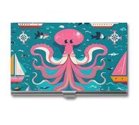 FHESDCW Porte-cartes de visite avec motif créatures marines pour homme et femme, étui professionnel avec fermeture à boucle, étui en métal compact et portable pour employés de bureau